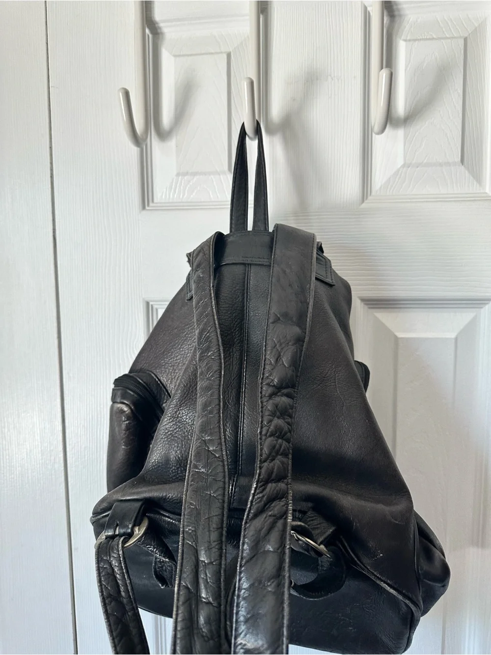 Vintage 90s Genuine Leather Distressed Black Backpack, Knapsack